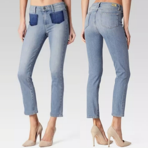 PAIGE JACQUELINE Straight Bella Shadow Pocket Blue Denim Jeans 💙 Size 25 - Picture 1 of 11